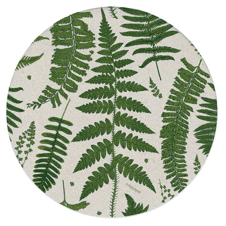 "Ferns" 4pk Round Natural Sandstone Coaster for wholesale by CounterArt/Highland Home/Thirstystone/CoasterStone