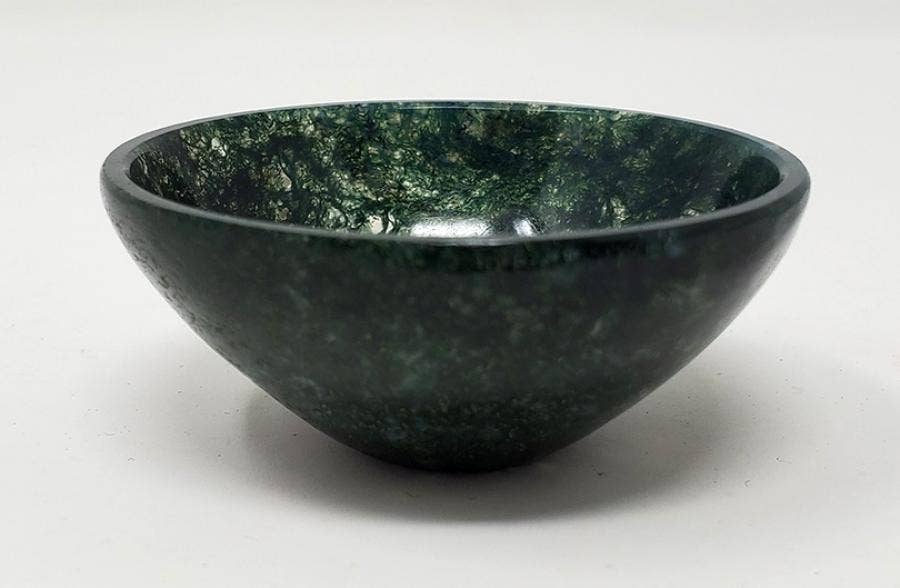 GREENROOTS USA LLC - Wholesale Decorative Plate/Dish/Bowl - Moss Agate Gemstone Bowl - 2" Diameter x 0.75" High0