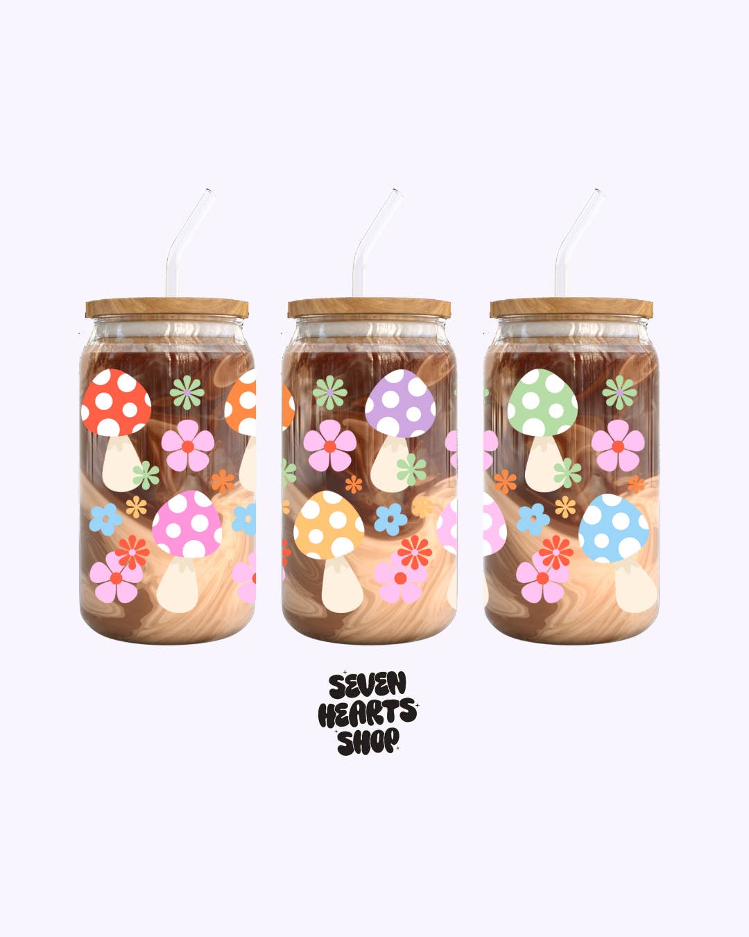 Seven hearts shop - Vente Verre/tasse - Tasse en verre Groovy Mushroom 16 oz