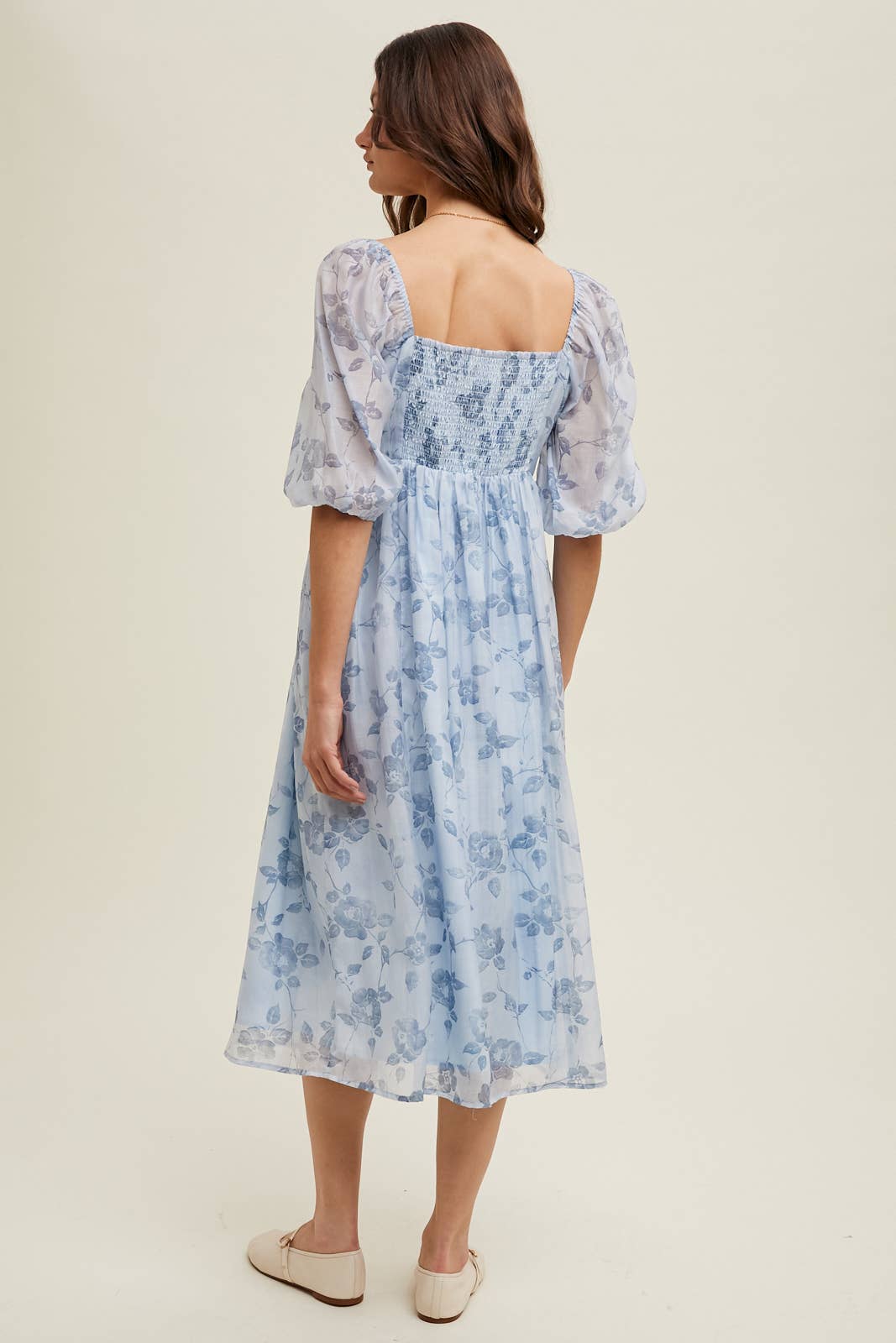 COMBO AZUL VESTIDO MIDI COM DETALHE DE BUSTO PLISSADO FLORAL/WL24-9358 para venda a revendedores na Faire2