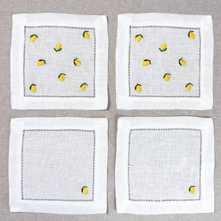 Lemon Embroidered Cocktail Napkin Set for wholesale by Casey Jo Paper Co.
