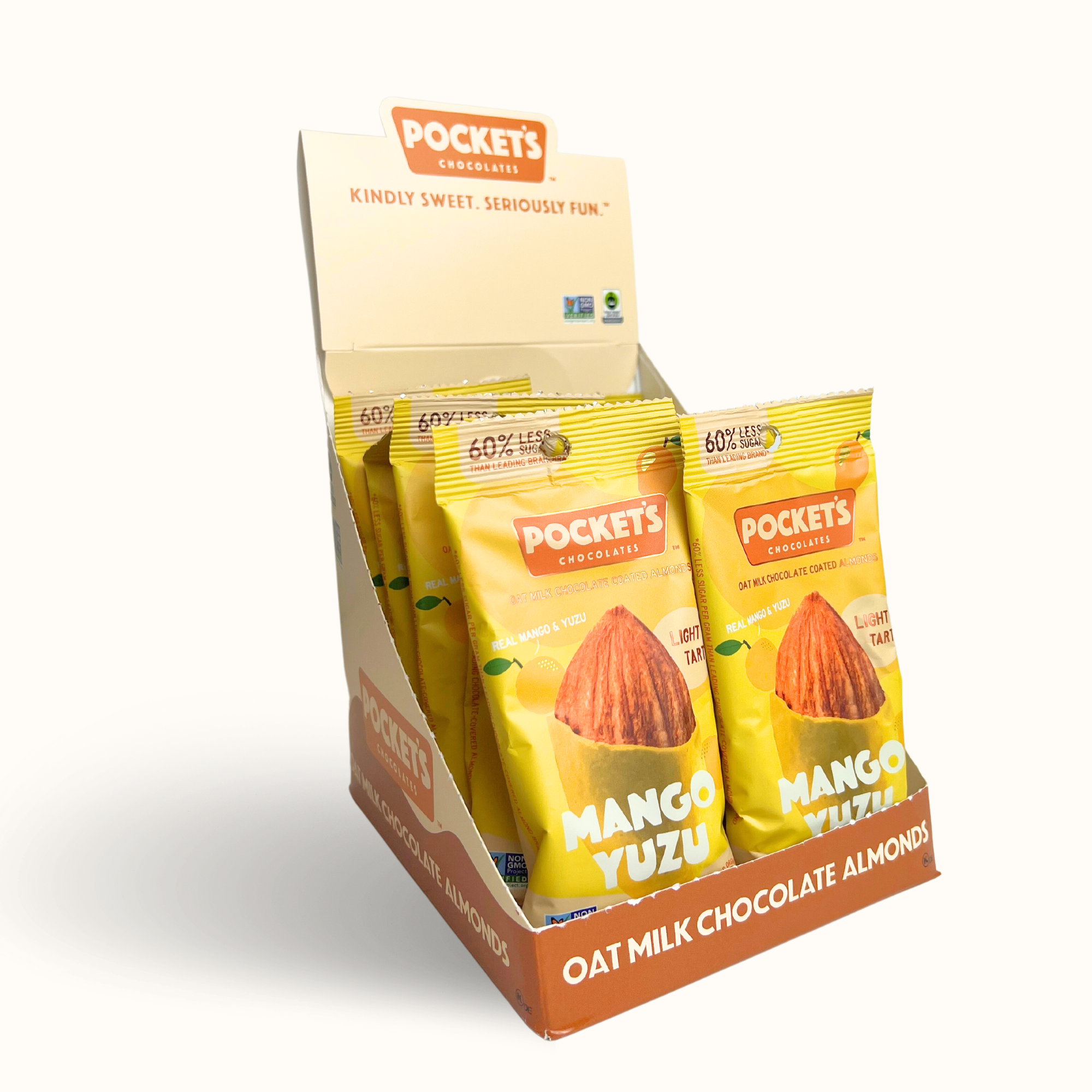Pocket's Chocolates (Formerly Pocket Latte) - Wholesale Chocolate Covered Sweets - Mango Yuzu Chocolate Almonds, 1.05 oz Single Serve Packs5