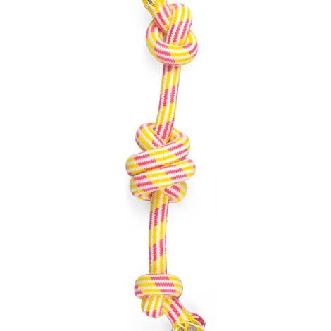 ThoozyPet 3-Knot Rope Dog Toy Yellow / Pink 25" for wholesale by Pet Palette Distribution