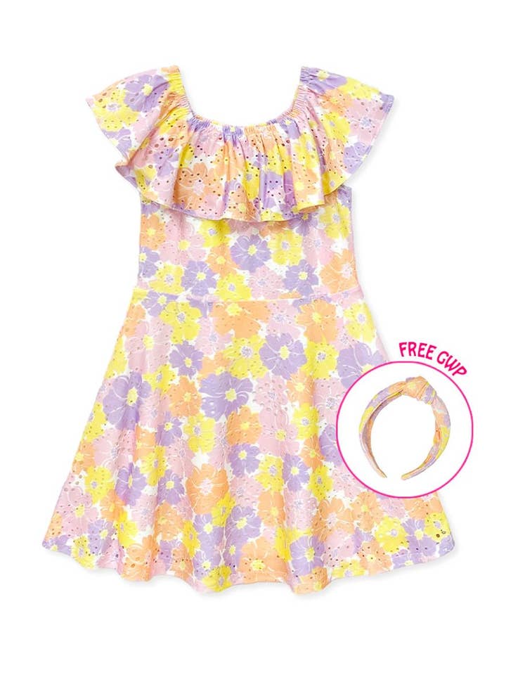 GKD-Y24-3402B Robe à œillets pour fille avec volants pour la vente par Cutie Patootie Clothing