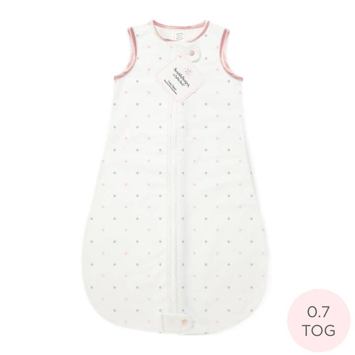 Bomuld zzZipMe Sæk, 2-vejs lynlås, Pastel Pink & Sterling prikker for engroshandel hos SwaddleDesigns