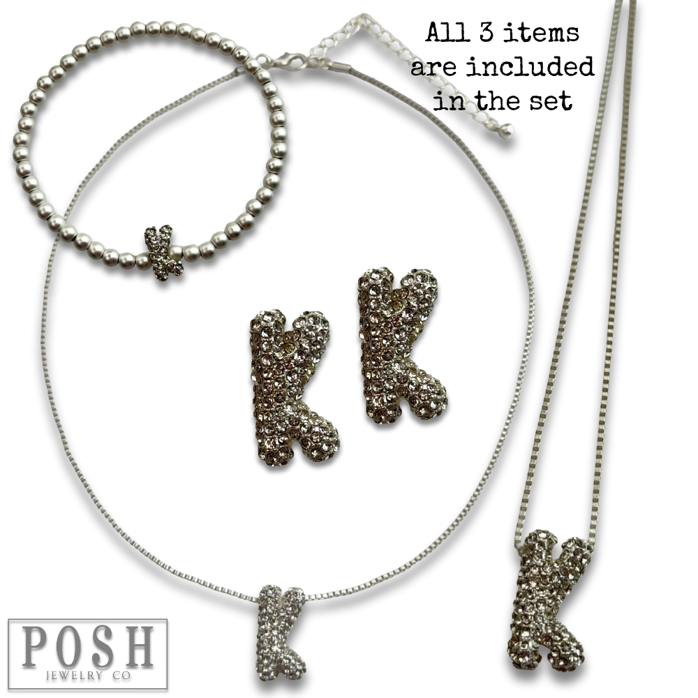 Pink Panache Brands - Wholesale Jewelry Set - Rhinestone initial jewelry set15