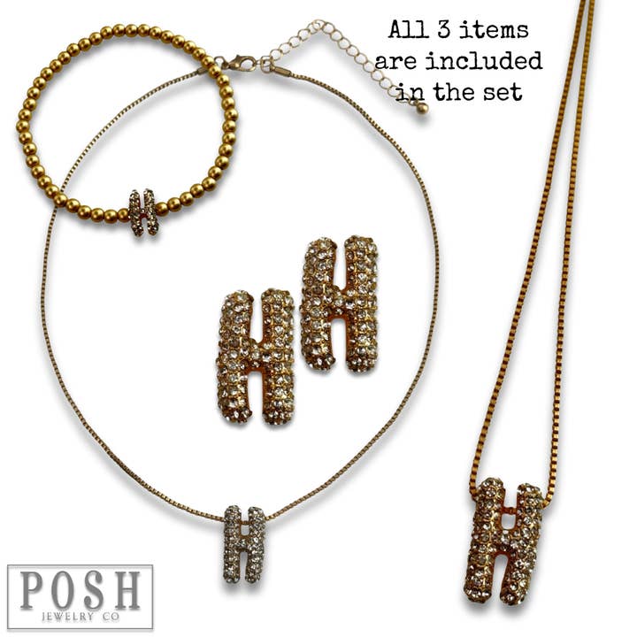 Pink Panache Brands - Wholesale Jewelry Set - Rhinestone initial jewelry set10