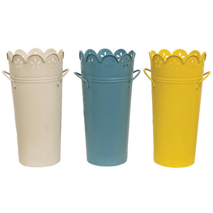 Metal Scalloped Flower Edge Planter - 3 Assorted for wholesale by CWI Gifts