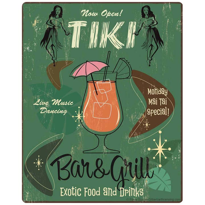 Tiki Bar & Grill 1950s Style Sticker for wholesale by RetroPlanet