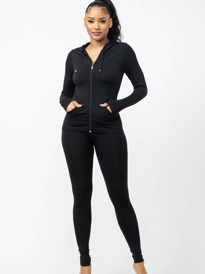 Julia by LoveJ - Wholesale Top & Pant Set (NOT Loungewear) - Women's - Seamless Zip Up Hoodie Jacket And Leggings Set