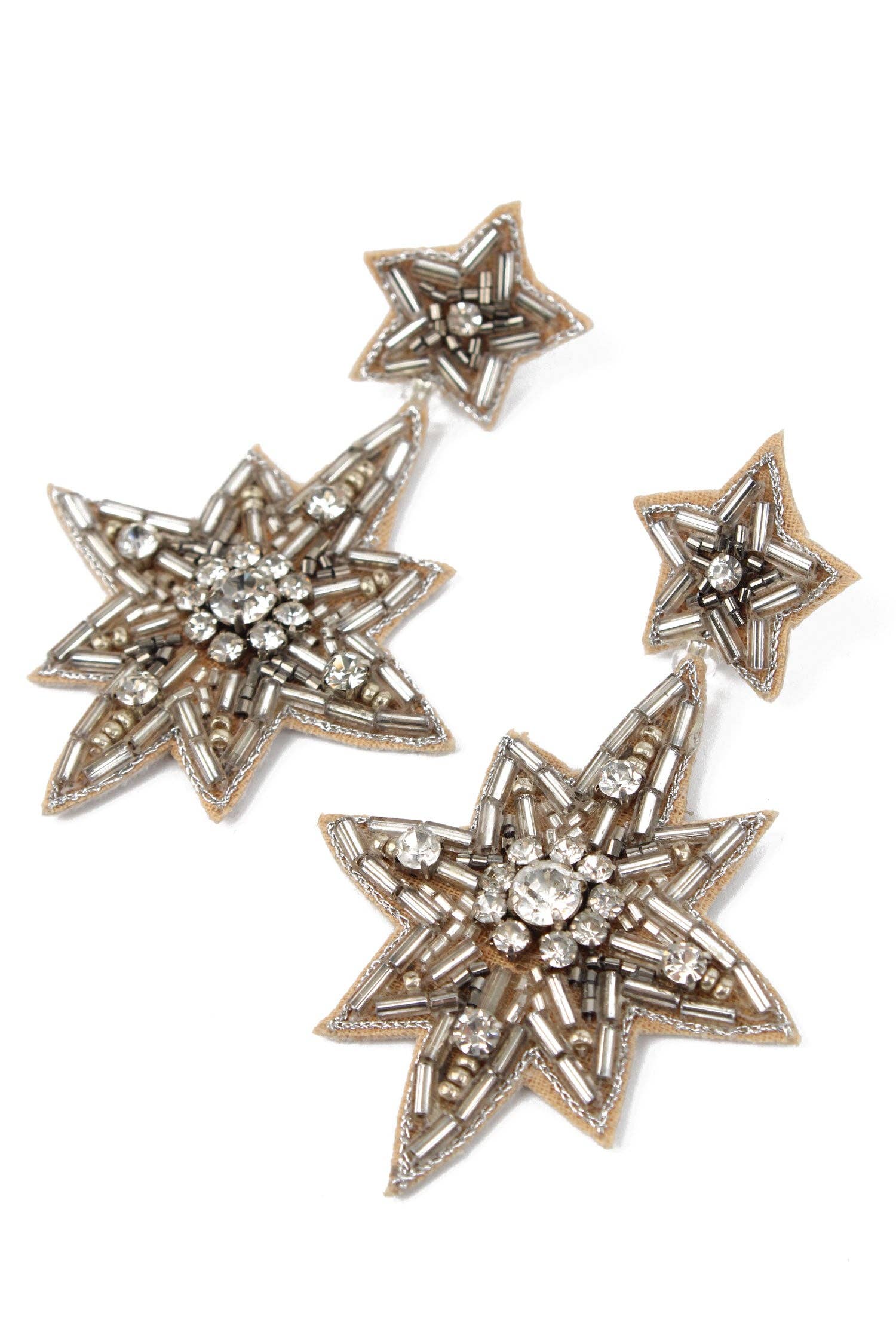 My Doris - Wholesale Hangende/ronde oorbellen - GROTE ZILVEREN DUBBELE STERRENHANGERS0