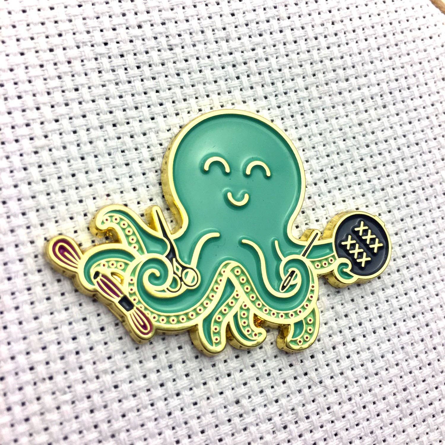 Snarky Crafter Designs - Wholesale Embroidery/Cross Stitch Supplies - Stitching Octopus Magnetic Enamel Needle Minder2