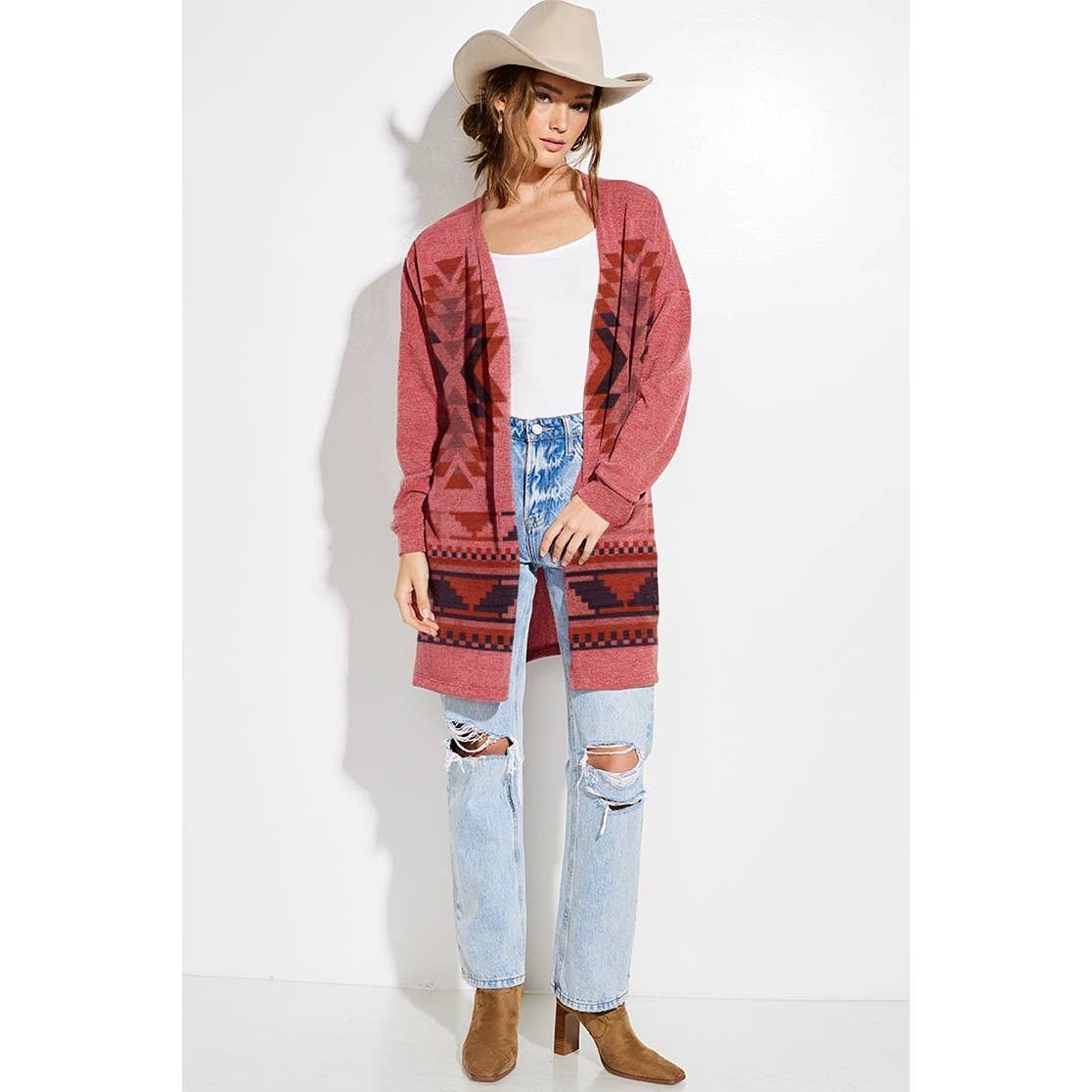 Phil Love - Wholesale Cardigan - Dames - Gebreid vest met lange mouwen en azteekse print 5