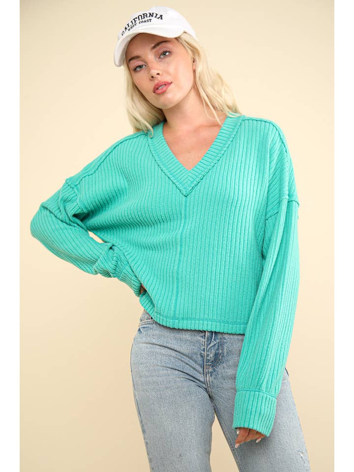 VERY J - Wholesale Knit Top - Women's - NT11804-Casual Comfy Soft V-Neck Knit Top