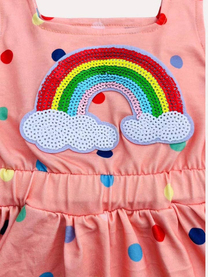 luluclothes - Wholesale Dress - Kids - Sequin rainbow & polka dot printed pink girls dress