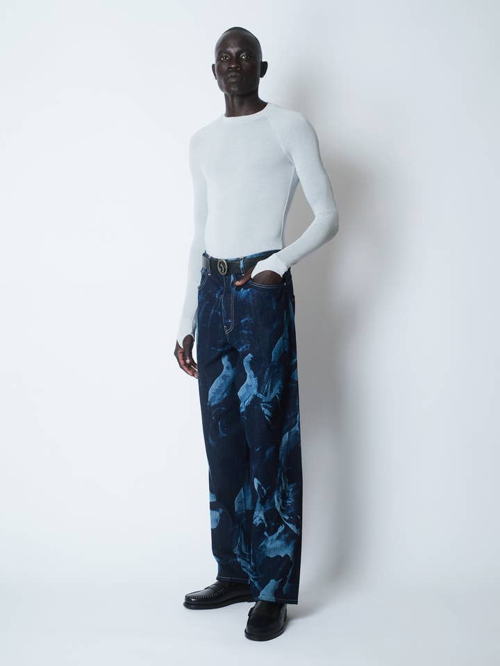 METAMORPHOSIS KINETIC CUT ENGRAVED JEANS DENIM INDIGO / LIGHT BLUE for wholesale by Saul Nash