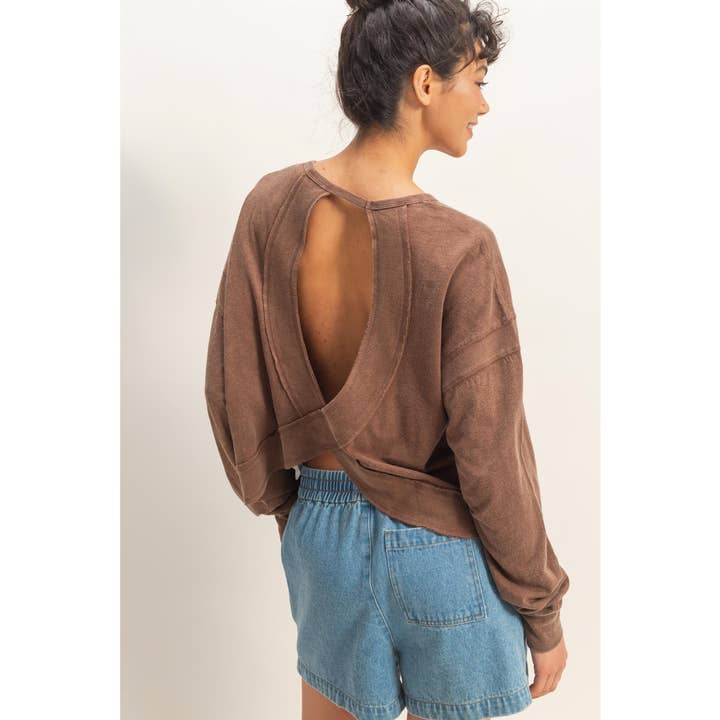 Cross Detail Open Back Long-Sleeve Top for wholesale by Double Zero