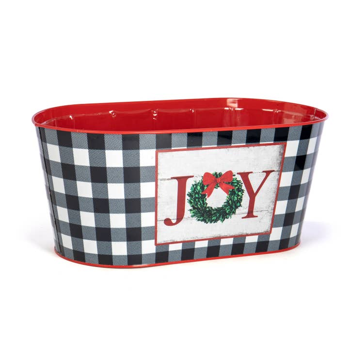 Oval Tin Joy Wreath w/ White Buffalo Check for wholesale by Willow Group