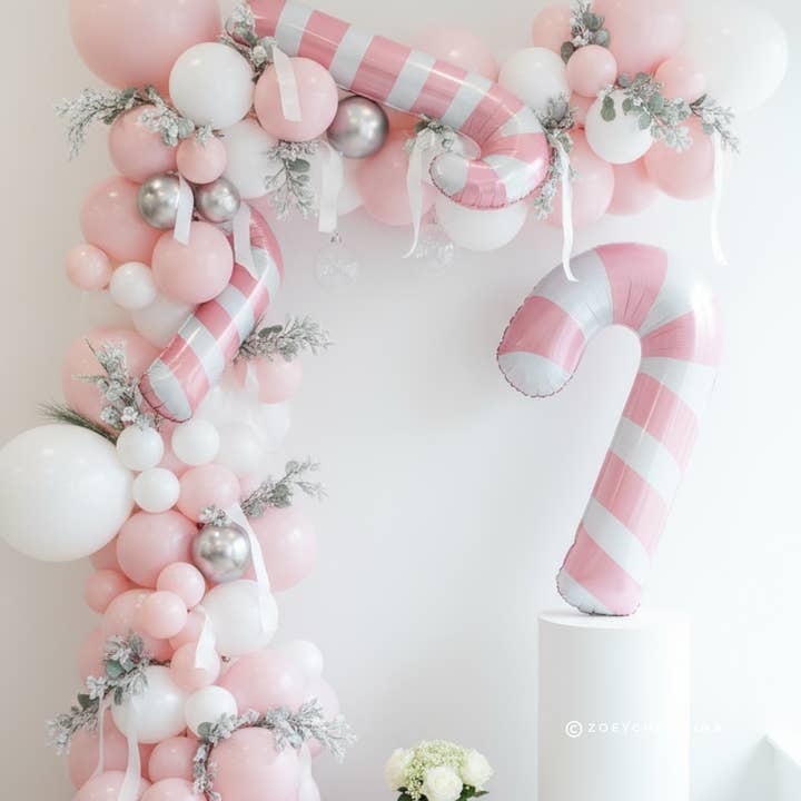 Zoey Christina - Wholesale Balloon - Pink & White Candy Cane Foil Balloon – 28" Holiday Decor3