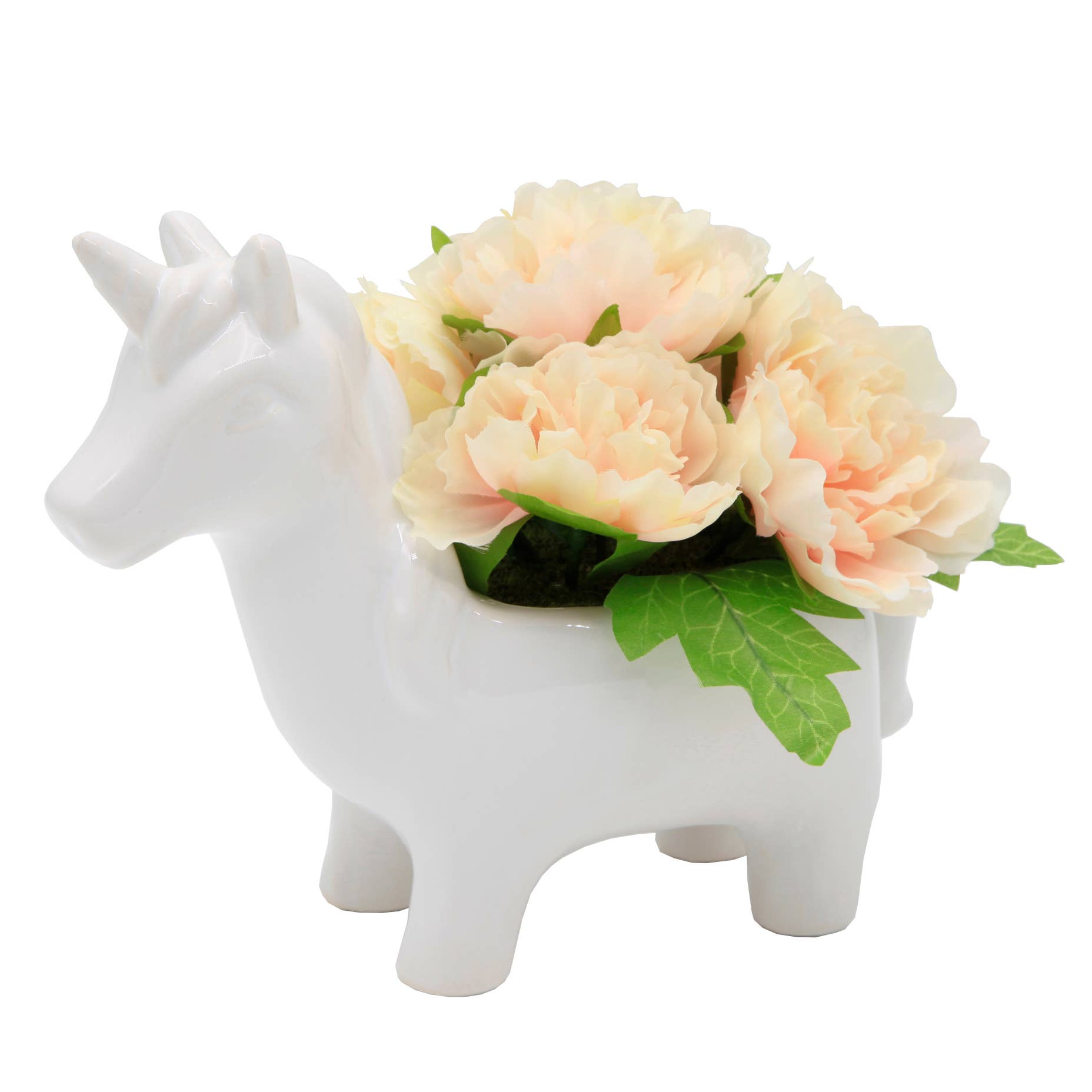Flora Bunda Inc - Wholesale Artificial Flowers - Whimsical White Unicorn Ceramic Planter0
