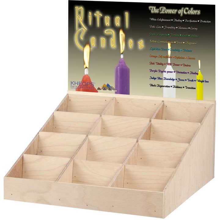 Présentoir en bois vide — Mini-bougies rituelles (chacune) pour la vente par Kheops International
