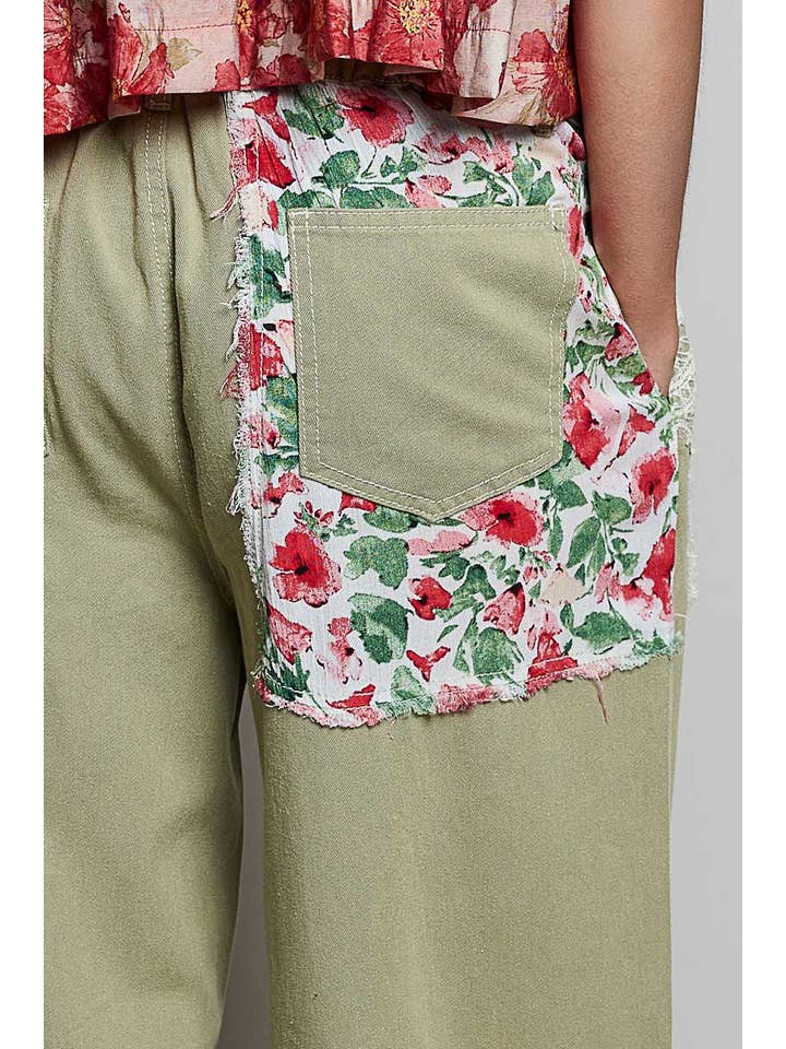 Pol Clothing - Vente Jean – femme - Pantalon en denim à cordon de serrage avec empiècement floral10