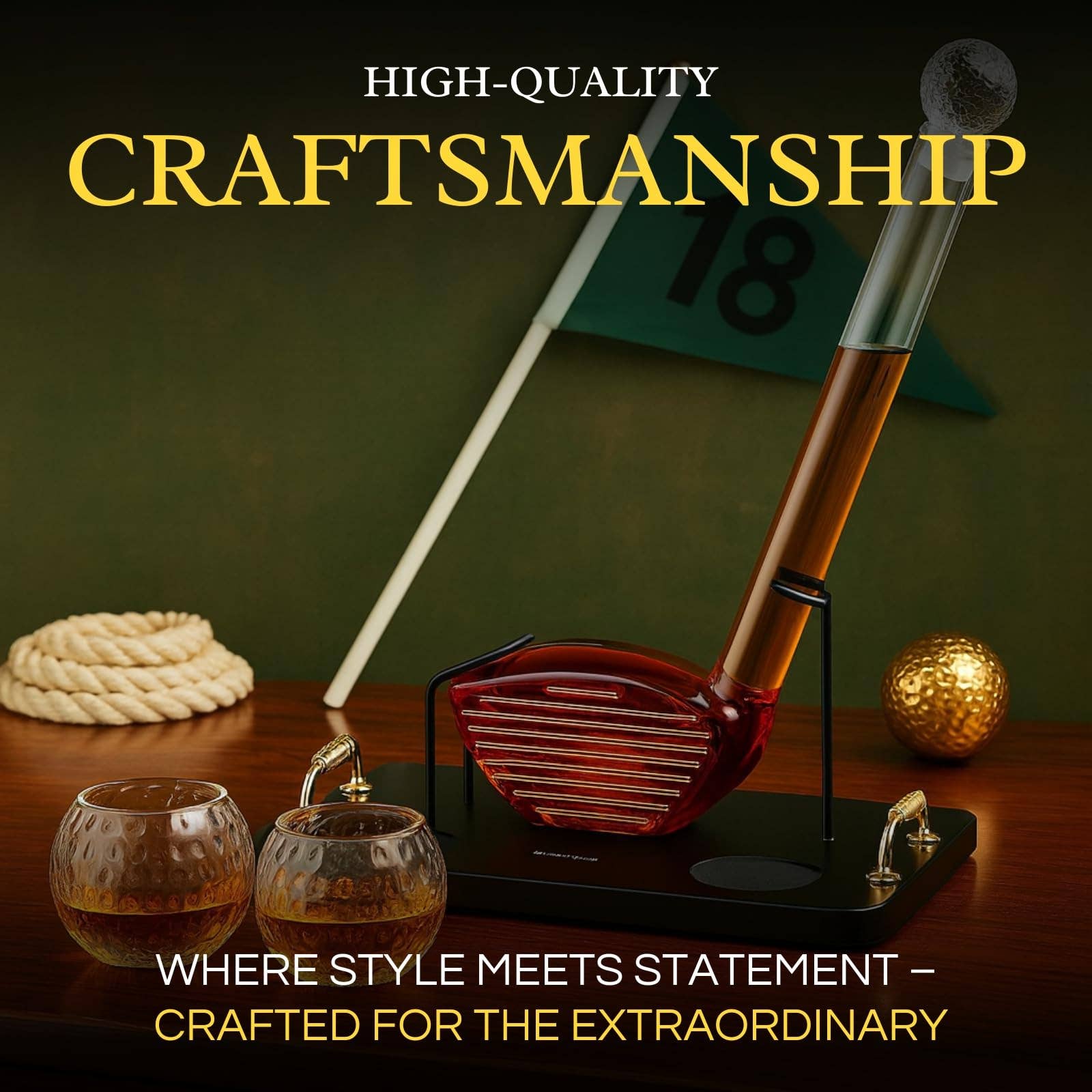 The Wine Savant /  Khen Glassware - Wholesale Decanter - Golf Club Whiskey Decanter and 2 Liquor Glasses, 29 OZ1