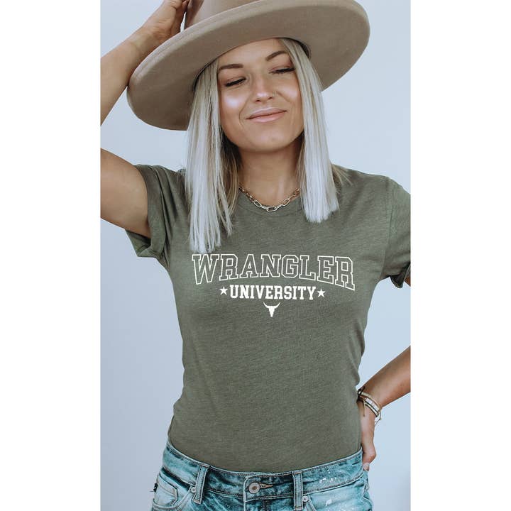 Wrangler University Western PLUS SIZE Graphic Tee for wholesale by Kissed Apparel