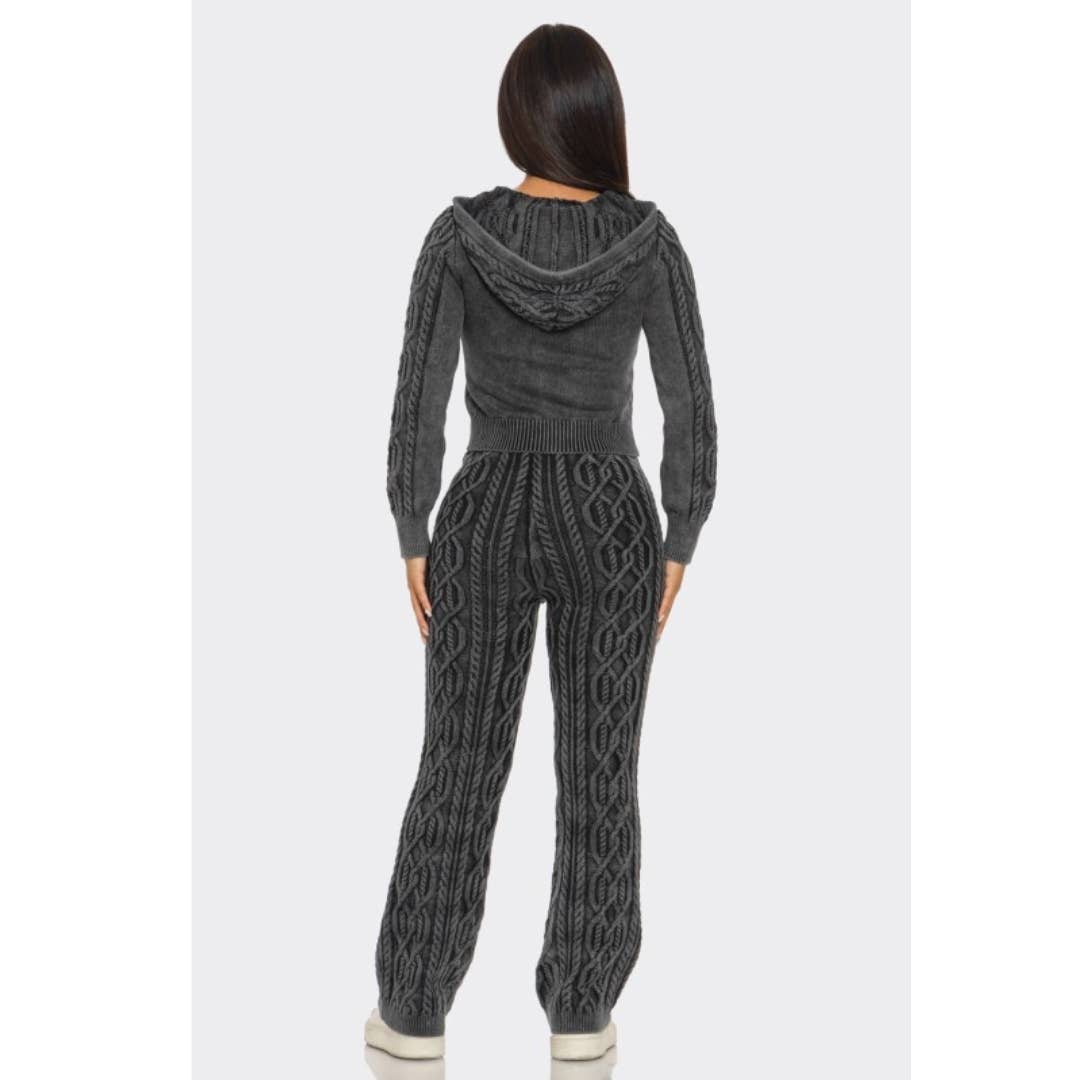 LOVE SENSE - Wholesale Lounge Set - Women's - Mineral Wash Pants Set Cable Knit Pure Cotton3