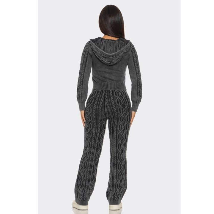 LOVE SENSE - Wholesale Lounge Set - Women's - Mineral Wash Pants Set Cable Knit Pure Cotton3