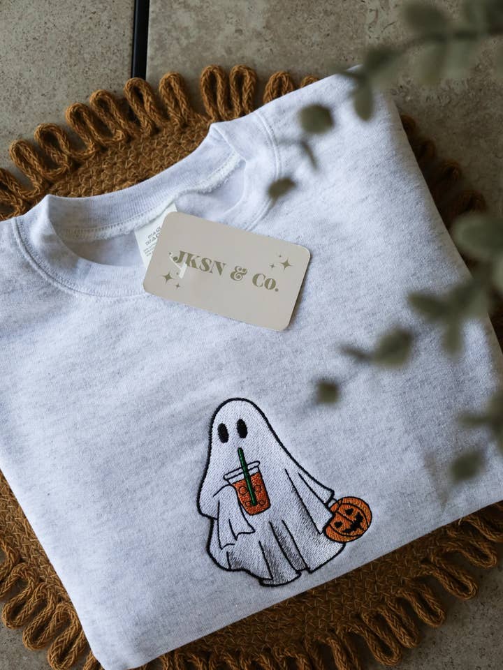 Iced Coffee Ghost Embroidered Sweatshirt for wholesale by JKSN & Co.