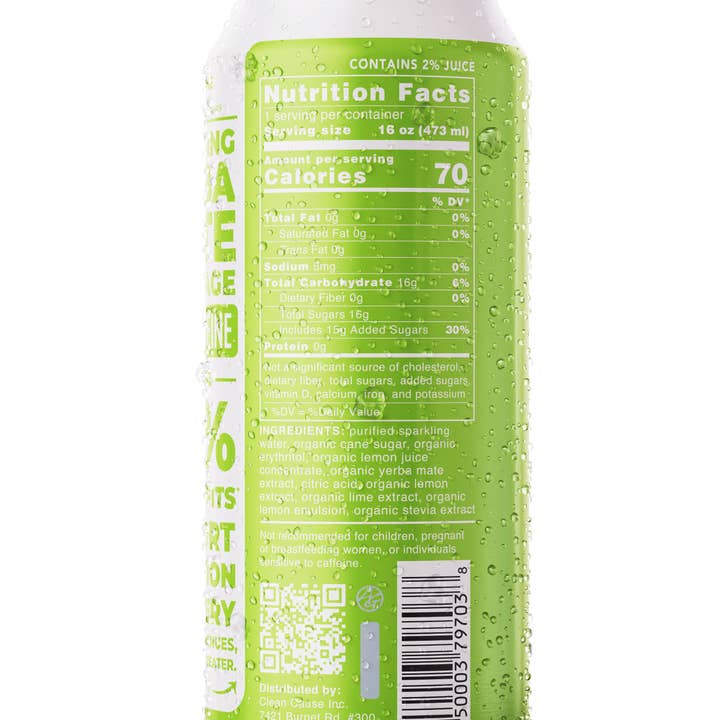 CLEAN Cause - Wholesale Iced Tea - Lemon Lime Organic Sparkling Yerba Mate Summer Tea Drink