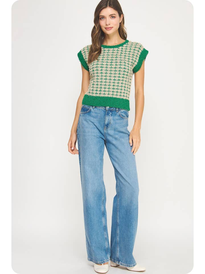 Strut & Bolt - Wholesale Blouse - Women's - Sleeveless Check Tweed Knit Sweater Top9