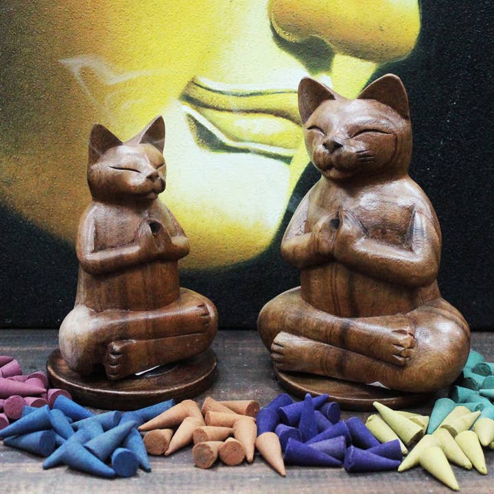 Ancient Wisdom – wholesale Incense – Wooden Carved Incense Burners - Lrg Yoga Cat2