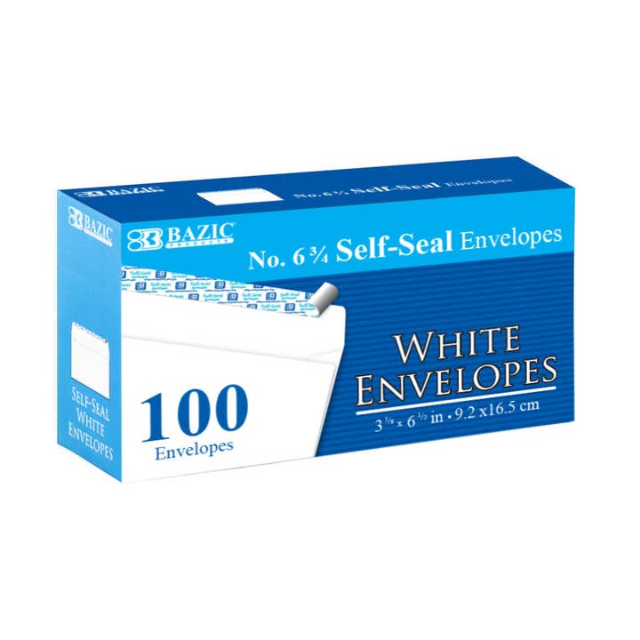 BAZIC Products - Vente Enveloppe - Enveloppe blanche autocollante 3/4 #6 (100/paquet)0