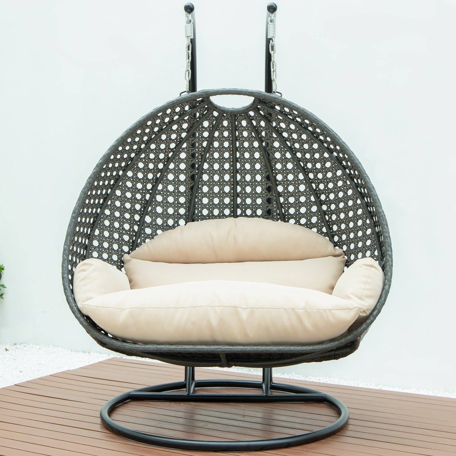 LeisureMod - Wholesale Egg Chair - Modern Charcoal Wicker Hanging Double Seater Egg Swing Chair22