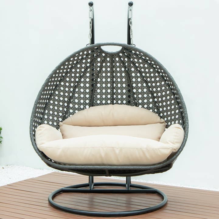 LeisureMod - Wholesale Egg Chair - Modern Charcoal Wicker Hanging Double Seater Egg Swing Chair22