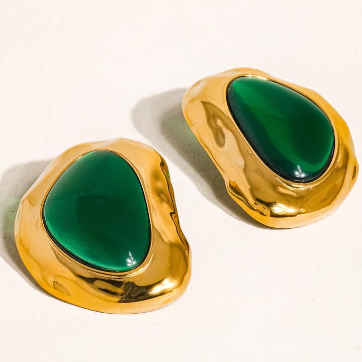 Mei 18K Non-Tarnish Green Stone Stud for wholesale on Faire