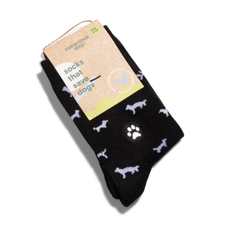 Kids Socks that Save Dogs (Black Dogs) for wholesale by Conscious Step