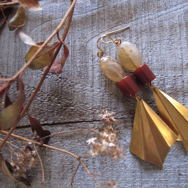 Terrazzo Triangle Stacked Bead Earrings for wholesale by Glamourpuss Creations