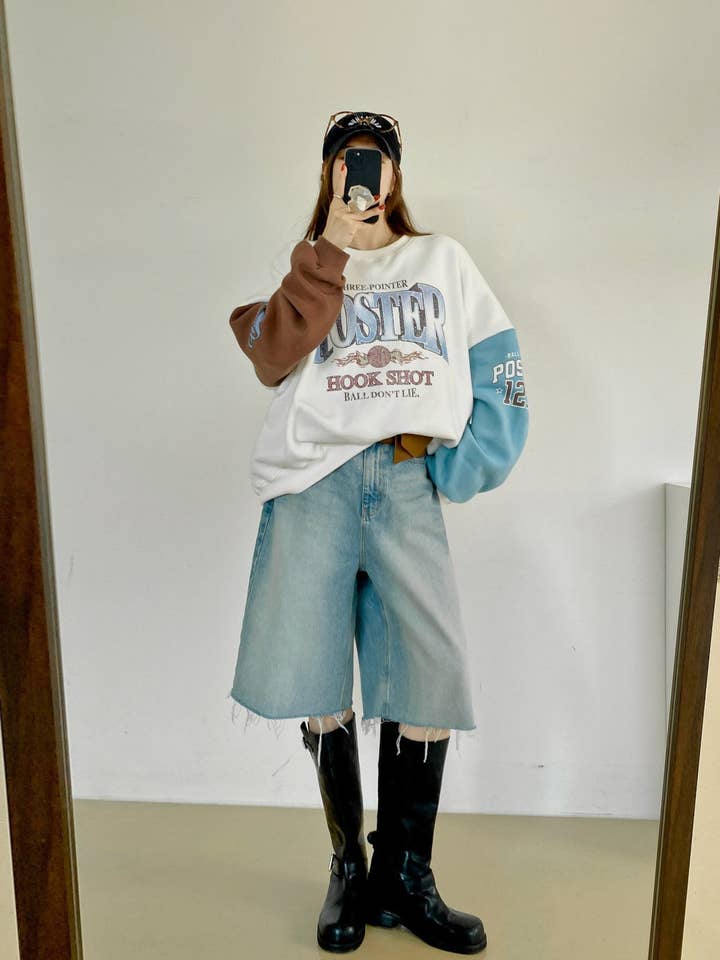 Little Light - Wholesale Graphic Sweatshirt - Women's - Poster Hook Shot Vintage Color-Block Sweatshirt12