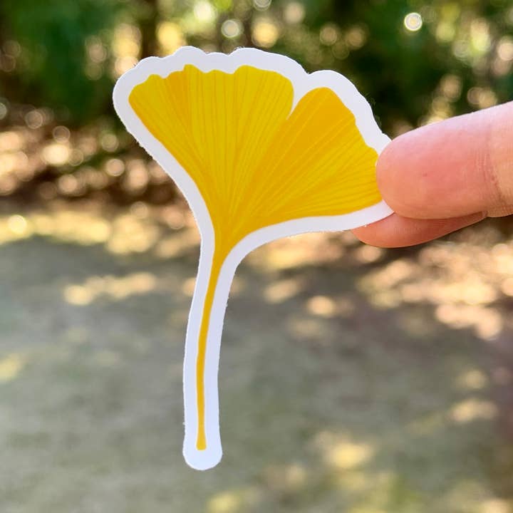 Geel Gingko-blad {sticker} voor wholesale door Uncle Dunc's Sticker Shoppe