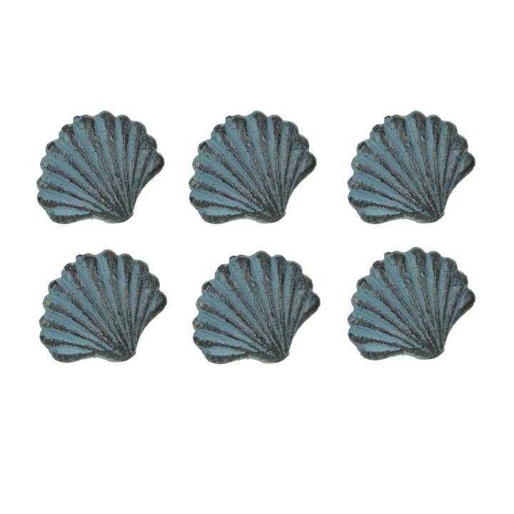 Zeckos - Wholesale Knob/Pull - Set of 6 Blue Cast Iron Scallop Sea Shell Drawer Pulls
