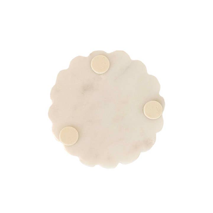 Foreside Home & Garden - Wholesale Coasters - Emery Scallop Edge Set 4 Coaster Set Marble Jute Tie