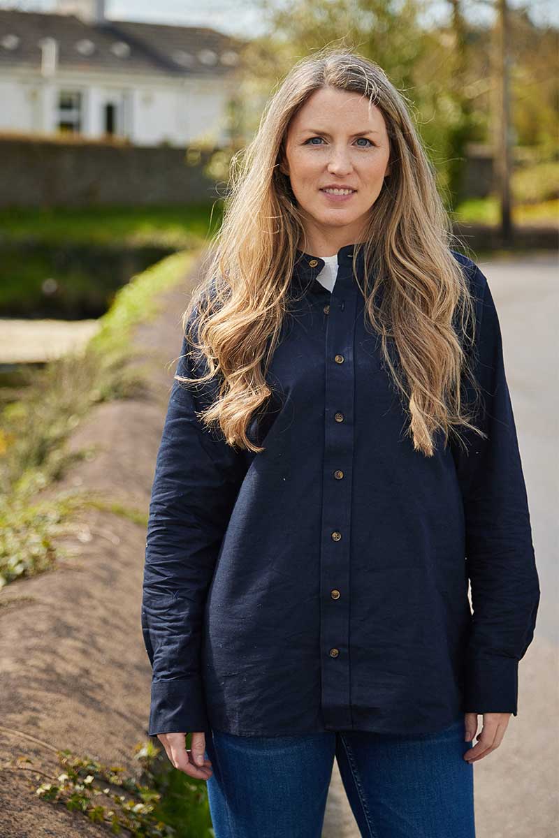 Lee Valley Ireland – wholesale Buttoned-down shirt – Unisex – Irish Collarless Linen Grandad Shirt LN9 Navy7