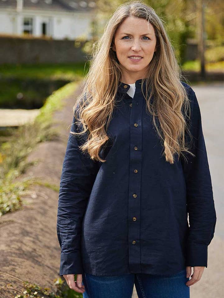 Lee Valley Ireland – wholesale Buttoned-down shirt – Unisex – Irish Collarless Linen Grandad Shirt LN9 Navy7