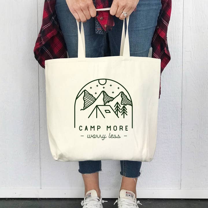 Canvas Camping Tote Bag - Camp More Worry Less for wholesale by Perfect Day Print Co