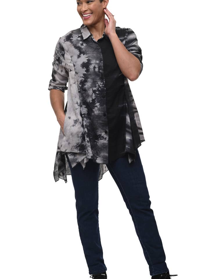 CV732 Mia Chemise à Boutons en Tie-Dye Maroc* pour la vente par Tulip Clothing
