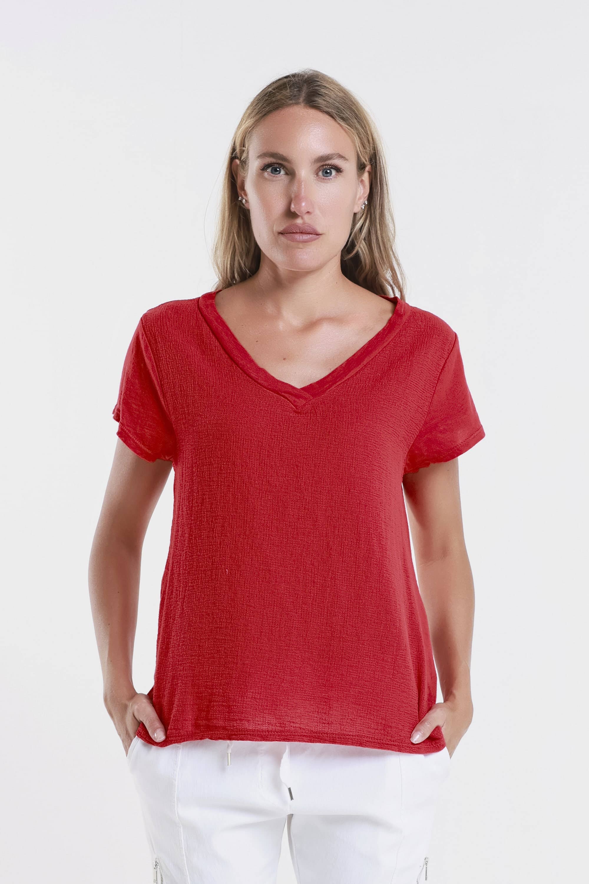 TINA Stephens Italy/Tees By Tina - Wholesale Blouse - Women's - Nola Cotton/Linen V-Neck Top (BSS207)26