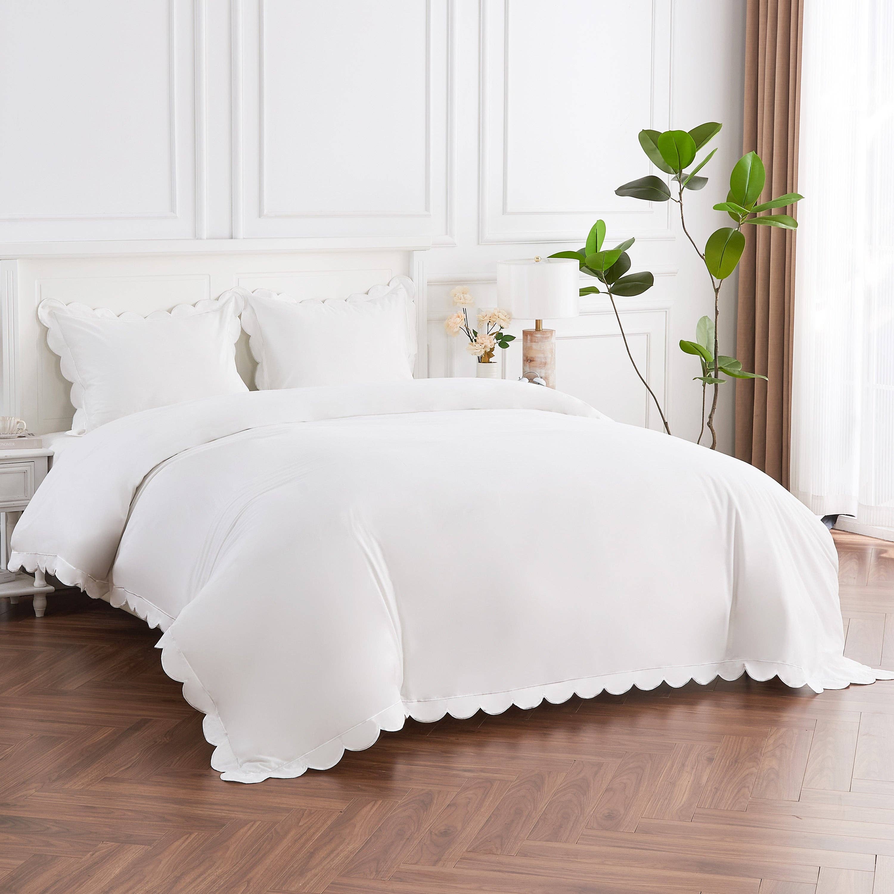 Mélange Home - Vente Housses de couette - Ensemble de housse de couette en percale de coton brodé à bord festonné1